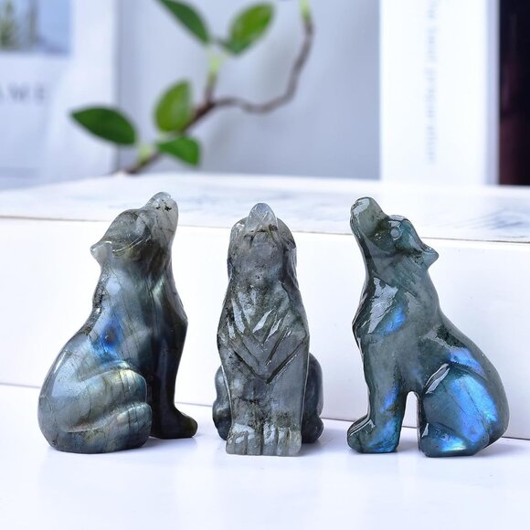 2.1 Inch Labradorite Obsidian Wolf Healing Crystal Stone Energy Gemstones Statue - Picture 2 of 6